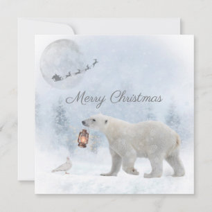 かわいいホッキョクグマ野生の鳩サンタウィンタークリスマス シーズンカード