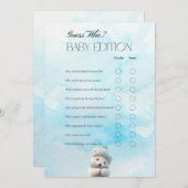 かわいいホッキョクグマ青い冬のベビーシャワーゲームカード サンキューカード (正面/裏面)