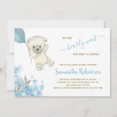 かわいいホッキョクグマ青バルーンボーイベビーシャワー 招待状 (正面)