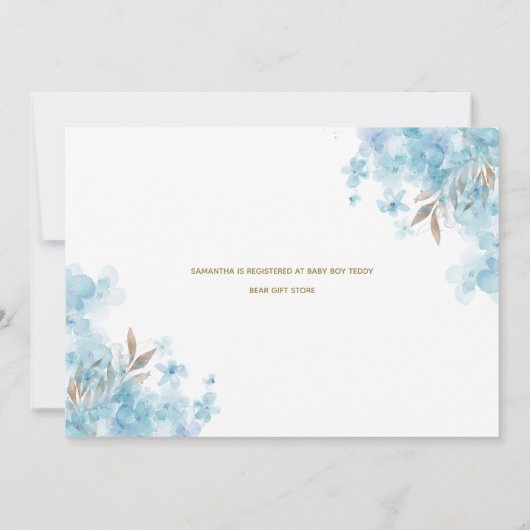 かわいいホッキョクグマ青バルーンボーイベビーシャワー 招待状 (裏面)