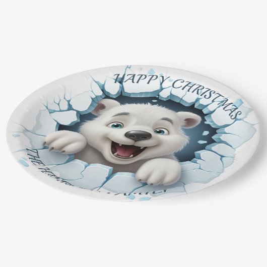 かわいいホッキョクグマ3Dクリスマス ペーパープレート (アングル)