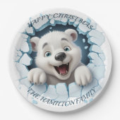 かわいいホッキョクグマ3Dクリスマス ペーパープレート (正面)