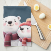 かわいいホッキョクグマ、スカーフを身に着けたカブ キッチンタオル (四つ折り)