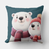 かわいいホッキョクグマ、スカーフを身に着けたカブ クッション (正面)