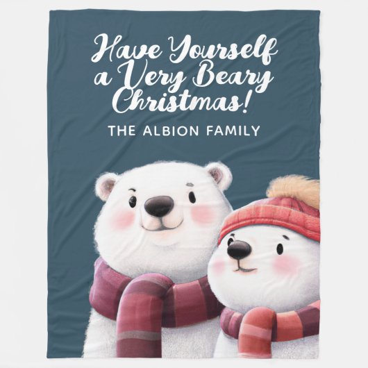 かわいいホッキョクグマ、スカーフを身に着けたカブ フリースブランケット (正面)
