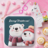 かわいいホッキョクグマ、スカーフを身に着けたカブ ペーパープレート (パーティー)