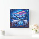 かわいいホッキョクグマ スクエア壁時計 (ホーム)