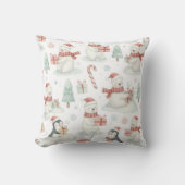 かわいいホッキョクグマ & ペンギン クリスマス クッション (正面)