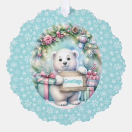 かわいいホッキョクグマ 名入れ クリスマスタグ オーナメントカード