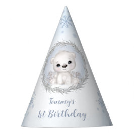 かわいいホッキョクグマ 1歳の誕生日 ブルー ボーイ パーティーハット