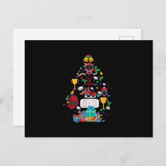 かわいいホッケークリスマス飾りツリーおもしろいギフトボーイ インビテーションポストカード (正面/裏面)