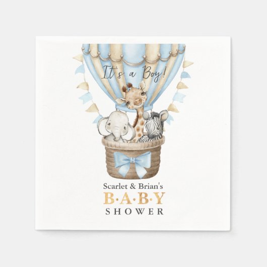 かわいいホットエアバルーンサファリ動物の赤ちゃんシャワー スタンダードカクテルナプキン (正面)
