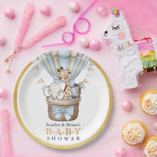 かわいいホットエアバルーンサファリ動物の赤ちゃんシャワー ペーパープレート (パーティー)