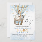 かわいいホットエアバルーンサファリ動物の赤ちゃんシャワー 招待状 (正面)