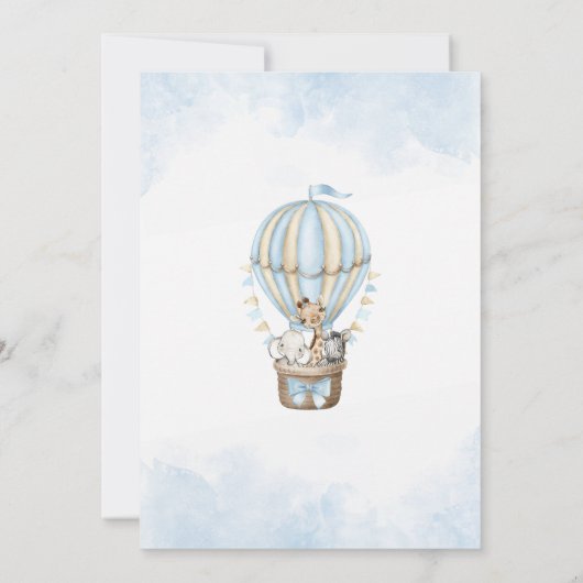 かわいいホットエアバルーンサファリ動物の赤ちゃんシャワー 招待状 (裏面)