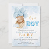 かわいいホットエアバルーンテディベア赤ちゃんシャワー 招待状 (正面)