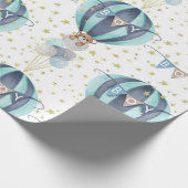 かわいいホットエアバルーンブルー男の赤ちゃんシャワーギフト ラッピングペーパー (角)