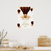 かわいいホットエアバルーンライオン男の子ベイビーシャワーへようこそ ポスター (キッチン)