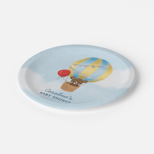 かわいいホットエアバルーン男の子の赤ちゃんシャワー ペーパープレート (アングル)