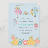 かわいいホットエアバルーン誕生日招待状 招待状 (正面/裏面)