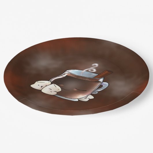 かわいいホットチョコレートとマシュマロ ペーパープレート (アングル)