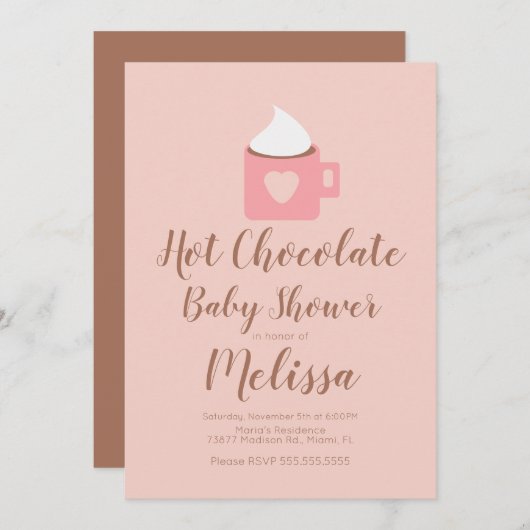 かわいいホットチョコレートキャンプファイヤーマグガールベイビーシャワー 招待状 (正面/裏面)