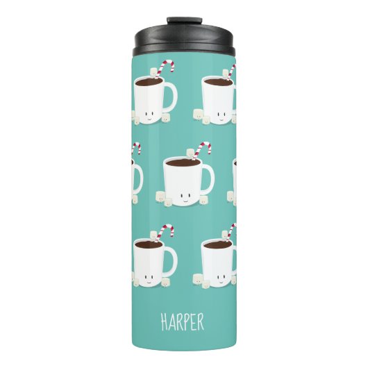 かわいいホットチョコレートネームティール(緑がかった色)クリスマス タンブラー (正面)