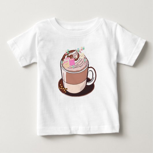 かわいいホットチョコレートマシュマロ漫画 ベビーTシャツ (正面)