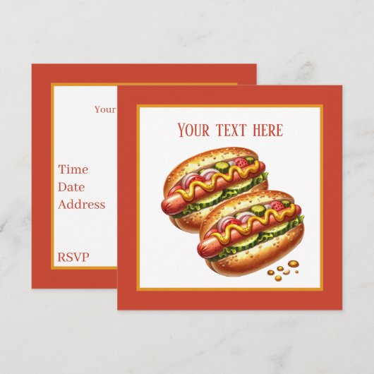 かわいいホットドッグパーティー 招待状 (正面/裏面)