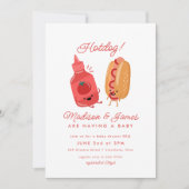 かわいいホットドッグピクニックベビーBBQ赤ベビーシャワー 招待状 (正面)