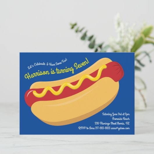 かわいいホットドッグ子供の誕生日パーティー調理師アウト 招待状 (スタンド正面)