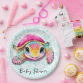 かわいいホットピンクとティール(緑がかった色)タートルガール赤ちゃんシャワー ペーパープレート (パーティー)