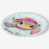 かわいいホットピンクとティール(緑がかった色)タートルガール赤ちゃんシャワー ペーパープレート (アングル)