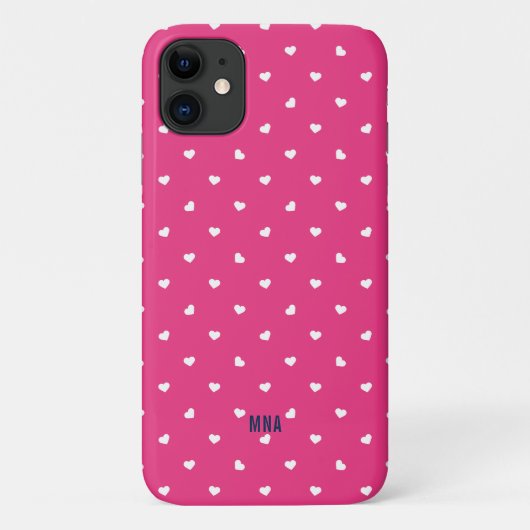 かわいいホットピンクと白のハートパターンモノグラム Case-Mate iPhoneケース (裏面)