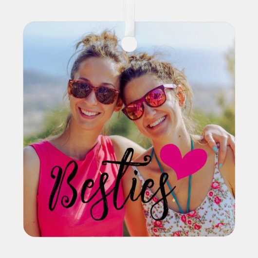 かわいいホットピンクのハート写真 メタルオーナメント (裏面)