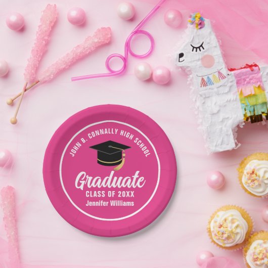 かわいいホットピンクの卒業式パーティパーソナライズされたー ペーパープレート (パーティー)