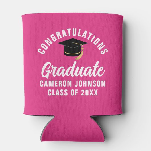 かわいいホットピンクの卒業式パーティパーソナライズされたー 缶クーラー (裏面)