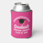 かわいいホットピンクの卒業式パーティパーソナライズされたー 缶クーラー (缶裏面)
