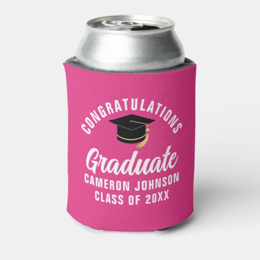かわいいホットピンクの卒業式パーティパーソナライズされたー 缶クーラー (缶裏面)