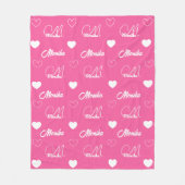 かわいいホットピンクの繰り返しパーソナライズされた名ガーリー フリースブランケット (正面)