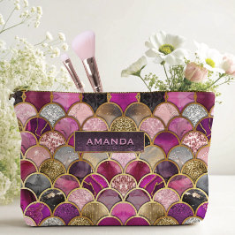 かわいいホットピンクの金ゴールドマーメイドはかりで測ガーリー アクセサリーポーチ