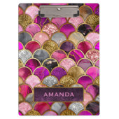 かわいいホットピンクの金ゴールドマーメイドはかりで測ガーリー クリップボード (正面)