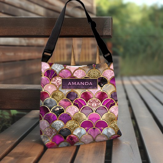 かわいいホットピンクの金ゴールドマーメイドはかりで測ガーリー クロスボディバッグ