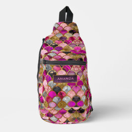 かわいいホットピンクの金ゴールドマーメイドはかりで測ガーリー スリングバッグ