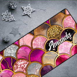 かわいいホットピンクの金ゴールドマーメイドはかりで測ガーリー デスクマット