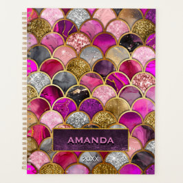 かわいいホットピンクの金ゴールドマーメイドはかりで測ガーリー プランナー手帳