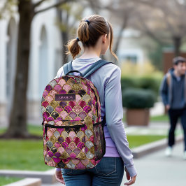 かわいいホットピンクの金ゴールドマーメイドはかりで測ガーリー プリントバックパック