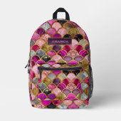 かわいいホットピンクの金ゴールドマーメイドはかりで測ガーリー プリントバックパック (正面)