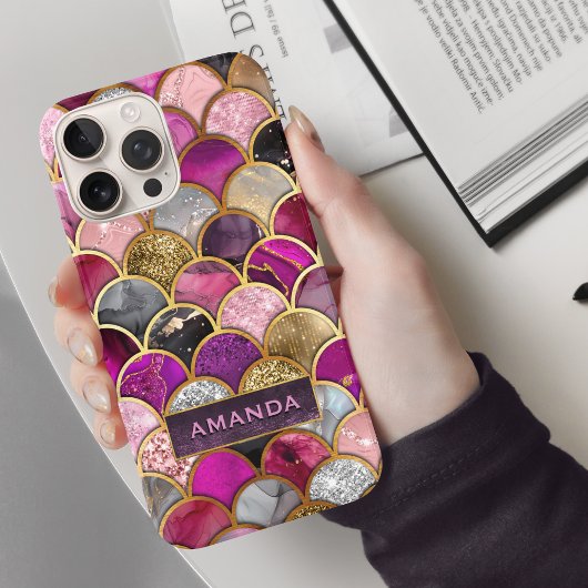 かわいいホットピンクの金ゴールドマーメイドはかりで測ガーリー Case-Mate iPhoneケース