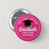 かわいいホットピンクカスタム卒業生の名札 缶バッジ (正面&裏面)